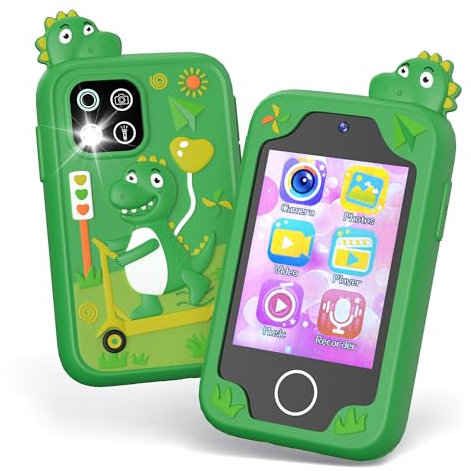 Kids Phone Toy for Boys Girls Age 3-10, 2.8”Touchscreen Phone Toy Gifts with Dual Camera, Learning Games, Music Player and 32GB Card (Green)