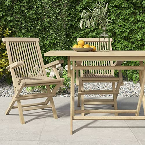 Xichuzi Gartenstühle 2 STK. Klappbar, Balkonstuhl, Terrassenstühle, Gartensessel, Garten Stühle, Gartenmöbel, Balkon Stühle, Sessel Outdoor, Grau 56x61x89 cm Massivholz Teak