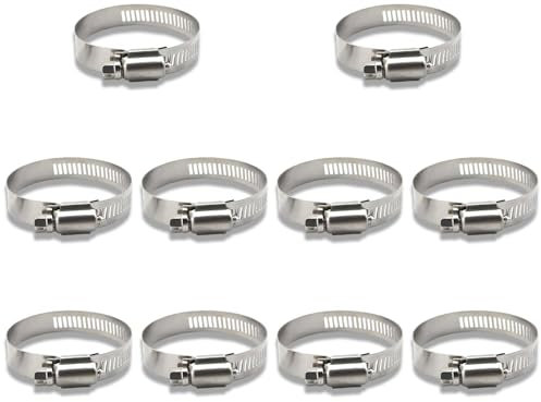 10 Pcs Hose Clips Set,Adjustable 25-38mm Range Hose Clamps,Stainless Steel Worm Drive Hose Clips,Clips Tube Hose Joining Clip for Pool, Washing Machine, Pond and Garden