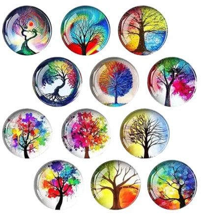 SanKristo 12 Stück Regenbogen Baum Magnete Kühlschrankmagnete, Runde 3D Whiteboard Büro Sets, Dekorative Lustig Kühlschrankmagnet für Heimdekoration, Küche, 25mm x 10mm