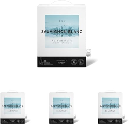 by Amazon South African Sauvignon Blanc, White Wine, 3L Bag in a Box (Pack of 4)