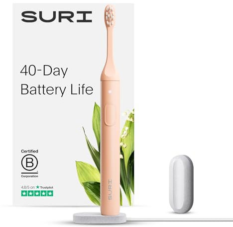 SURI Electric Toothbrush - Award-Winning Sustainable Electric Toothbrushes Adults, Slim Sonic Toothbrush & Accessories, 40+ Day Battery, Travel Toothbrush. Certified B Corp, Pink