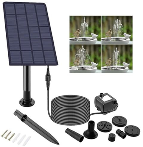 Solar Fountain for Bird Bath, 2.5W Solar Powered Water Pump Solar Powered Bird Bath Fountain Water Features with 4 Nozzles & 3M Power Cord, for Small Pond, Fountain, BirdBath, Garden (2.5W)