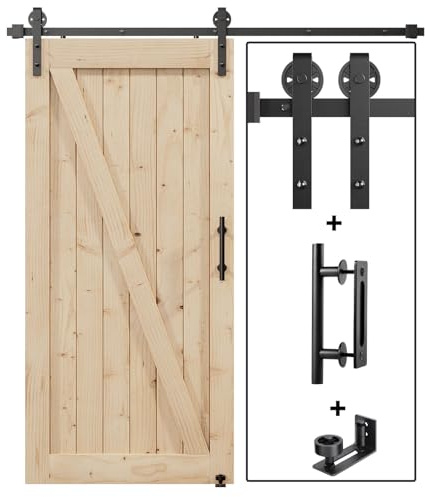 EaseLife 6.7FT Sliding Barn Door Hardware Track Kit & Handle,Big Industrial Spoke Wheel Pulley,Wall Mount,Slide Smoothly Quietly,Easy Install,Black,80 Track Fit for 36-38 Wide Opening (No Door)