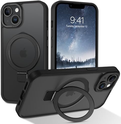 DUEDUE für iPhone 13 Mini Hülle für MagSafe [Unsichtbar Ständer & Ultra Magnetkraft] Matt Magnetisch Handyhülle für iPhone 13 Mini 5,4 Stabil für Video/Office, Schwarz