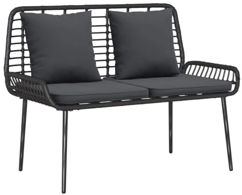 vidaXL Garden Bench Black and Anthracite Poly rattan and steel, Garden and Terrace, Modern Rattan Chair, Stylish Outdoor Furniture Set, Patio Lounge with Casual Seating and Dining