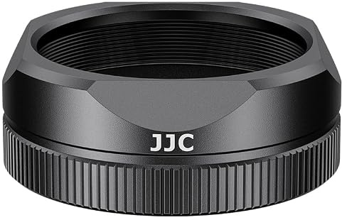 JJC Quadratische Gegenlichtblende aus Aluminiumlegierung mit Objektivdeckel für Fujifilm X Half kameras, mit Objektivdeckelhalter, Dunkelgrau
