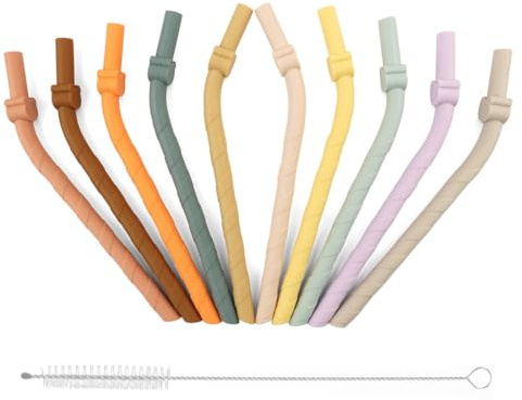 10 Pailles en Silicone Réutilisables avec 1 Brosse de Nettoyage, pour Boba, Smoothies et Thé Aux Bulles