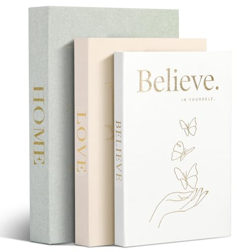 GoldOars 3 Stück Dekorative Bücher Leinen Deko Bücher mit Magnetverschluss Versteckter Aufbewahrung Buchattrappe Moderne Bücherboxen für Moderne Home Decor Bücherregal Café Hotel | Für Innendekoration, modern, Bibliothek, Café, Hotel