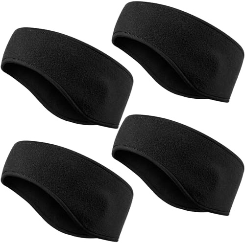 BBTO 4 Pièces Bandeaux en Polaire pour Enfant Cache-Oreilles d'Hiver Bandeaux Cache-Oreilles Sport Course à Pied(Noir)