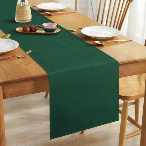 Alaoo Tischläufer rutschfest Hitzebeständig, Dunkelgrün,40x140cm | Tischläufer Wasserdichter, Tischläufer Modern Leinenoptik Abwaschbar für Esszimmer Party Feiertag Dekoration