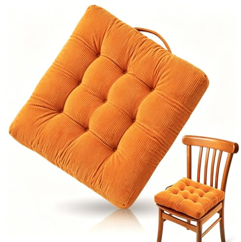 LOMUG Bodenkissen Sitzkissen 40x40 cm, Tragbar Bodenkissen mit Griff, Corduroy Quadratische Bodenkissen, Bequeme Sitze für Küche, Barhocker, Bank und Gartenstuhl (Orange)