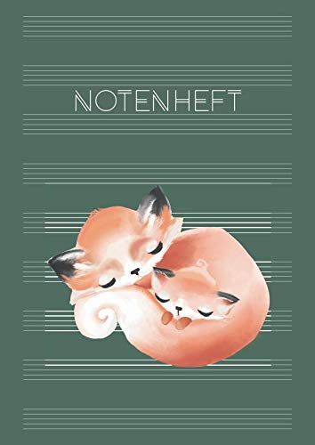 Notenheft: Musik Schreibheft | Schule & Unterricht & Hobby | DIN A4 Blanko Notensysteme mit Inhaltsverzeichnis | große Lineatur für Kinder & Anfänger - Motiv: Fuchs