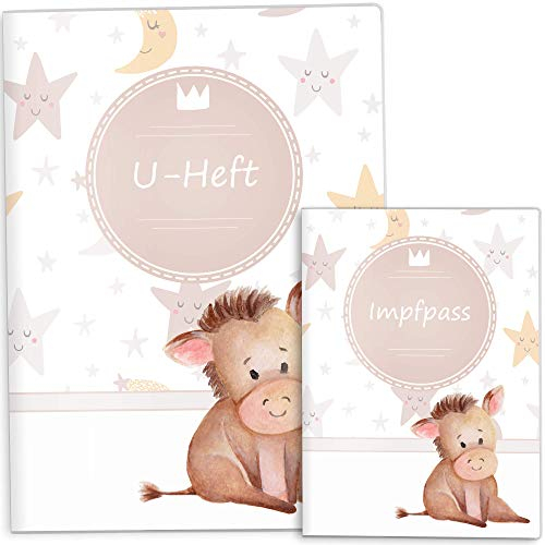 OLGS U-Heft und Impfpasshülle Set | Sleepy Mond und Sterne | Hüllen für Untersuchungsheft & Impfpass | Schutzhülle Geschenke Baby | Babygeschenk (Uheft, Impfpass Hüllen 2-teilig, Esel)