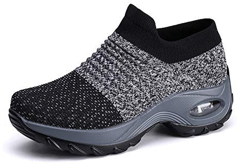 Damen Schlankheitsschuhe Laufschuhe Plateauschuhe Gewicht Luft leicht elastisch Sport Laufen Yoga Tennis zum Überziehen Sportschuh Netzstoff flach Sommer, 03 grau., 38 EU