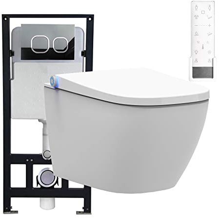 WC-Komplettpaket 26: BERNSTEIN DUSCH-WC PRO+ 1104 und Soft-Close Sitz mit Vorwandelement G3004A und Betätigungsplatte vorne, Betätigungsplatte:Modell 4112 weiß matt