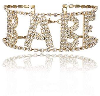 AMDXD Vergoldet Damen Halskette Buchstaben Babe Choker Anhänger Halsband Kropfband mit Zirkonia Gold 30CM