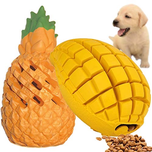 Pet-Fun® 2pcs Small Pineapple+Mango Pack, Durable Puppy Chew Toy, Strong Boredom Puzzle Treat Dispenser, Brain Activity Feeder, Tough Teething Chew for Small Dogs/Puppies
