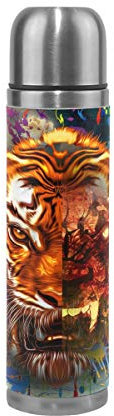 Skull Tiger Sport Water Bottle Pots Stainless Steel Insulated Vacuum Flask Leather Wrapped(500ML)