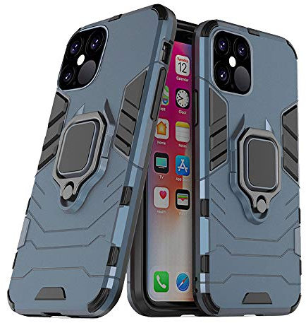 AKABEILA Case for iPhone 12 Pro/12 Cover Finger Ring Grip Kickstand Metal Holder Silicone PC Hybrid Anti-Scratch Shockproof 6.1 Inch Blue