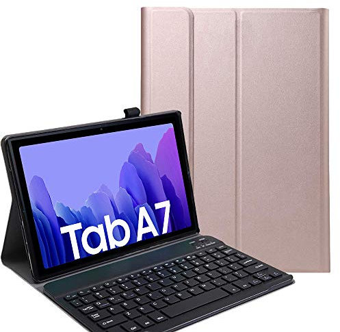 RLTech Clavier étui pour Samsung Galaxy Tab A7 10.4 2020, AZERTY Slim PU Housse Détachable Wireless Clavier Keyboard sans Fil Coque pourSamsung Galaxy Tab A7 T500/T505/T507 10.4 2020, Rose Or