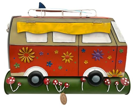 Briefkasten Postkasten Metall bemalt,Wandbriefkasten mit Zeitungsrolle A4, (Campervan rot)