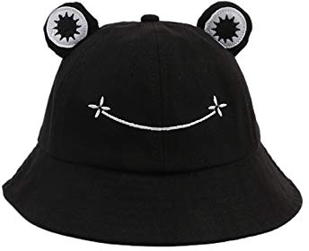 Fischerhut für Erwachsene, Frosch-Angler, Sonnenhut, Sommerhut aus- Baumwolle, niedlicher Frosch-Hut für Frauen Schwarz Erwachsene (56–58 cm)