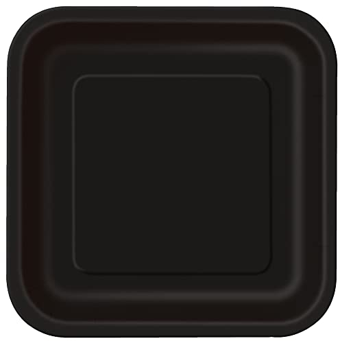 Unique Party- Assiettes en Carton Carrées Écologiques-23 cm-Couleur Noire-Paquet de 14, 32060EU, Black