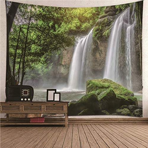 Banemi Wandteppich Groß, Retro Wandteppich Grün Berg Wasserfall Fluss Polyester Wandteppich Schlafzimmer Dekor 240x220CM