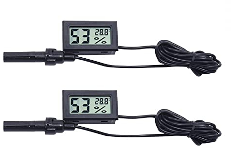 Termómetro higrómetro, 2 unidades, mini termómetro digital, medidor de humedad con sondas LCD pantalla para reptiles, incubadora de plantas