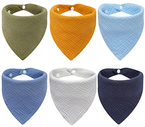 AUPOWER 6 Stück Baby Dreieckstuch Lätzchen, Doppellagig Weiche & Absorbierende Musselin Halstüch Sabberlätzche mit 2 Verstellbares Druckknopf für Baby, Kleinkinder - 01