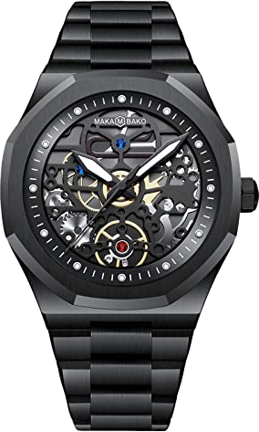 rorios Herrenuhren Skelett Uhr Analoge Quarz Armbanduhr mit Edelstahlarmband Business Uhren für Männer