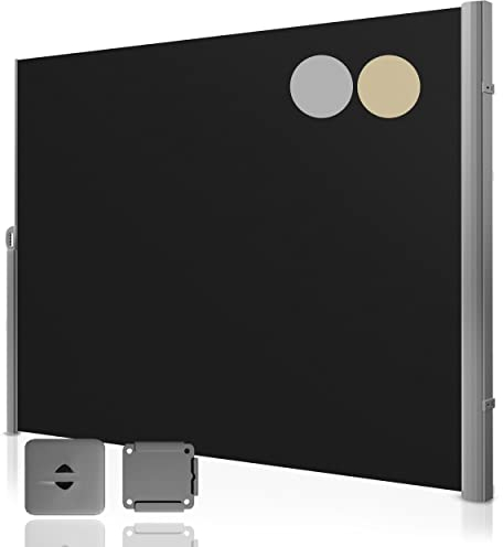 Fianu® Toldo lateral extensible, 200 x 300 cm, acero, para terraza, vertical, exterior, protección contra el viento, balcón, partición de jardín, toldo de pie (negro)