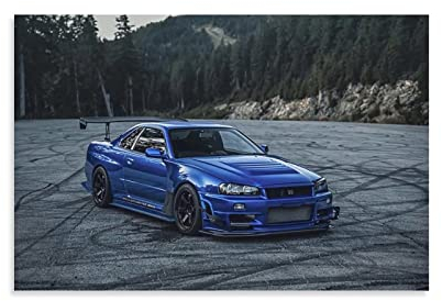 Auto-Poster JDM, Nissan Gtr R34, dekoratives Gemälde, Leinwand, Wandkunst, Wohnzimmer, Poster, Schlafzimmer, Gemälde, 50 x 75 cm