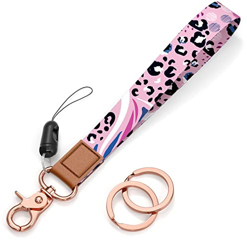 Rimilak Handgelenk-Schlüsselanhänger, Handgelenk-Schlüsselband für Damen und Herren, Autoschlüssel, Ausweise, Karte, Geldbörse, Handy-Kamera, pink leopard, Medium