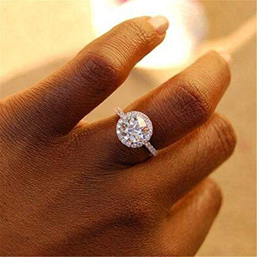 Sdouefos Exquisiter Ring 925 Sterling Silber plattiert rund weiß Saphir Imitation Diamant Schmuck Jahrestag Antrag Geschenk Party Braut Verlobung Ehering Ringe für Braut Frauen (S)