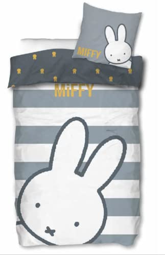 AYMAX Miffy Wende Bettwäsche, 80 x 80 cm + 135 x 200 cm, Silber Weiß, 8952