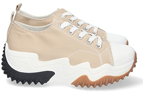 shoes&blues.es 66896-Zapatilla de Plataforma para Mujer, Material de Lona, Comodas, y con Cierre de Cordones, Primavera Verano 2022. Talla 38 Beige