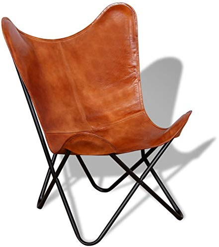 Mogou Butterfly-Sessel, Butterfly Chair, Relaxstuhl, Armlehnensessel, Clubsessel, Braun Echtleder