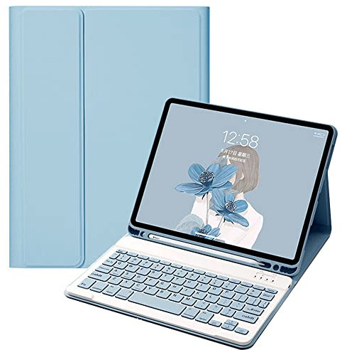 QYiiD Funda con Teclado para 9.7 iPad 2018 (6ª Gen) - 2017 (5ª Gen) - iPad Pro 9.7 - iPad Air 2 & 1, Funda con Teclado en Español Inalámbrico Desmontable, con Ranura para Lápiz, Azul