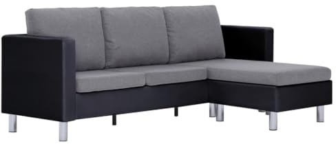 vidaXL Sofa 3 Sitzer, Polstersofa für Wohnzimmer, Loungesofa mit 3 Rückenkissen 3 Sitzpolstern, Couch Stoffsofa Ecksofa, Schwarz Kunstleder