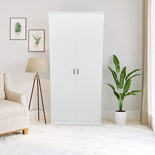 PALAKLOT 2-Door Wardrobe | Space-Saving Modular Storage Cabinet | Freestanding Clothes Organizer | Durable & Easy to Assemble | Ideal for Bedroom Storage | White, Black, Grey (White)
