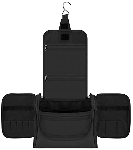 Vinsani Premium Toiletry Bag 5 Compartment Travel Wash Bag Unisex, Black | Wet & Dry Compartment with Water-Resistant Lining, Ideal for Cosmetics, Travel & Gym Essentials