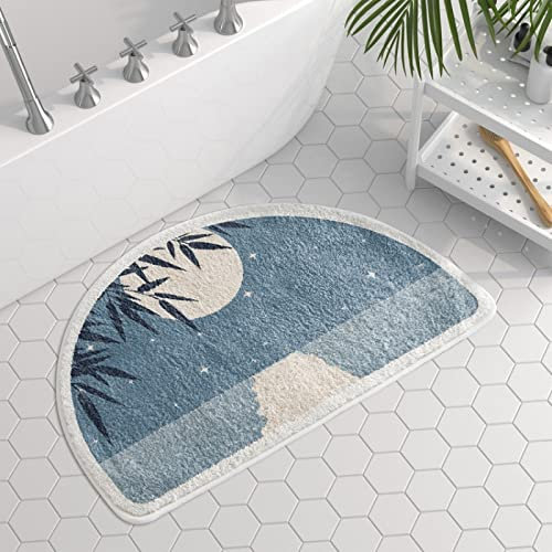 Badezimmerteppich Sterne Blauer Mond Badematte Flauschig Mikrofaser Badvorleger rutschfest Duschvorleger Schnelltrocknend Badteppich Waschbar Duschvorleger Badematten Badmatte 50x80cm
