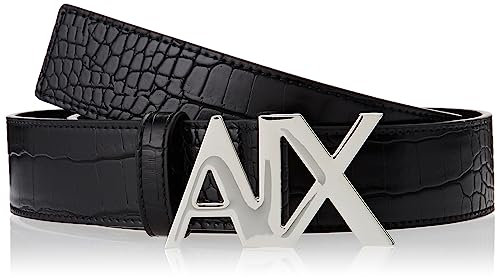 Armani Exchange Casual Logo Buckle, Tortoiseshell Print Belt, Black, Extra Small