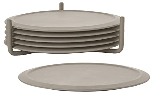 Zone Denmark Singles Glasuntersetzer aus Silikon, Untersetzer für Gläser, Tassen, Cocktailgläser, Durchm. 10 cm, Höhe 3,1 cm, 6 Stück, inkl. Halter, Taupe