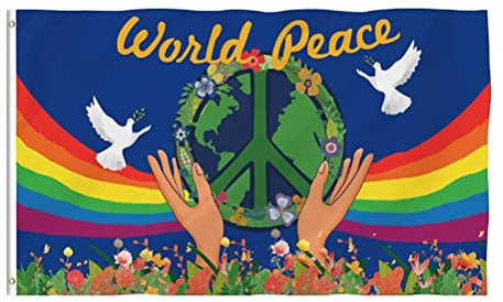 Hztyyier Bandiera della Pace Mondiale Resistente allo Sbiadimento Doppio Striscioni Stampati in Poliestere per Decorazioni Esterne