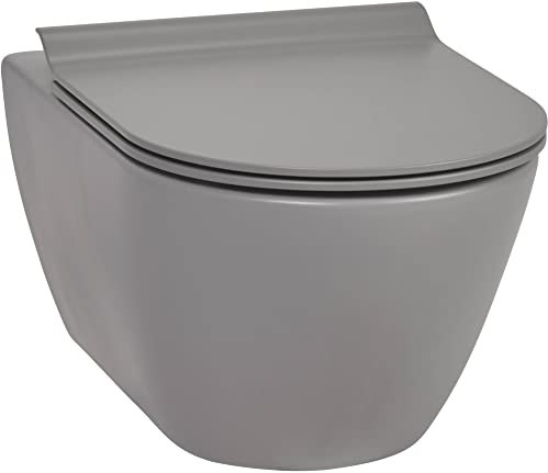 Ben Segno Hänge-WC mit Tiefspül mit WC-Sitz Nanobeschichtung Tornado-Spülung Betongrau - Wand-WC - Keramik