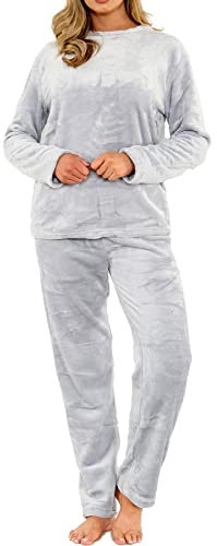 A2Z Womens Pyjamas Soft Warm Fleece Twosie Adults Crew Neck Long Sleeve - PJS 216 Grey Ladies 12-14