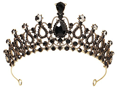 BYNYXI Schwarze Brautkrone Königin, Barock Königin Krone Strass Krone Diadem Tiara Kristallkrone Damen Haarschmuck Schwarze Vintage Tiara Stirnband Diademe für Party Braut Hochzeit Proms Fotografie